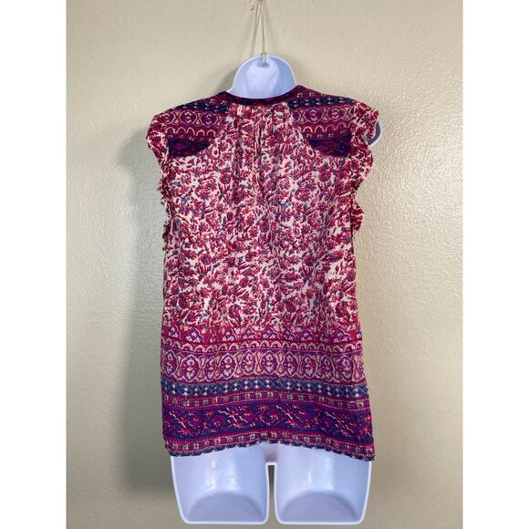 Lucky Brand Womens Ruffle Sleeve Floral Boho Top size Medium Modal Peasant - Picture 2 of 13